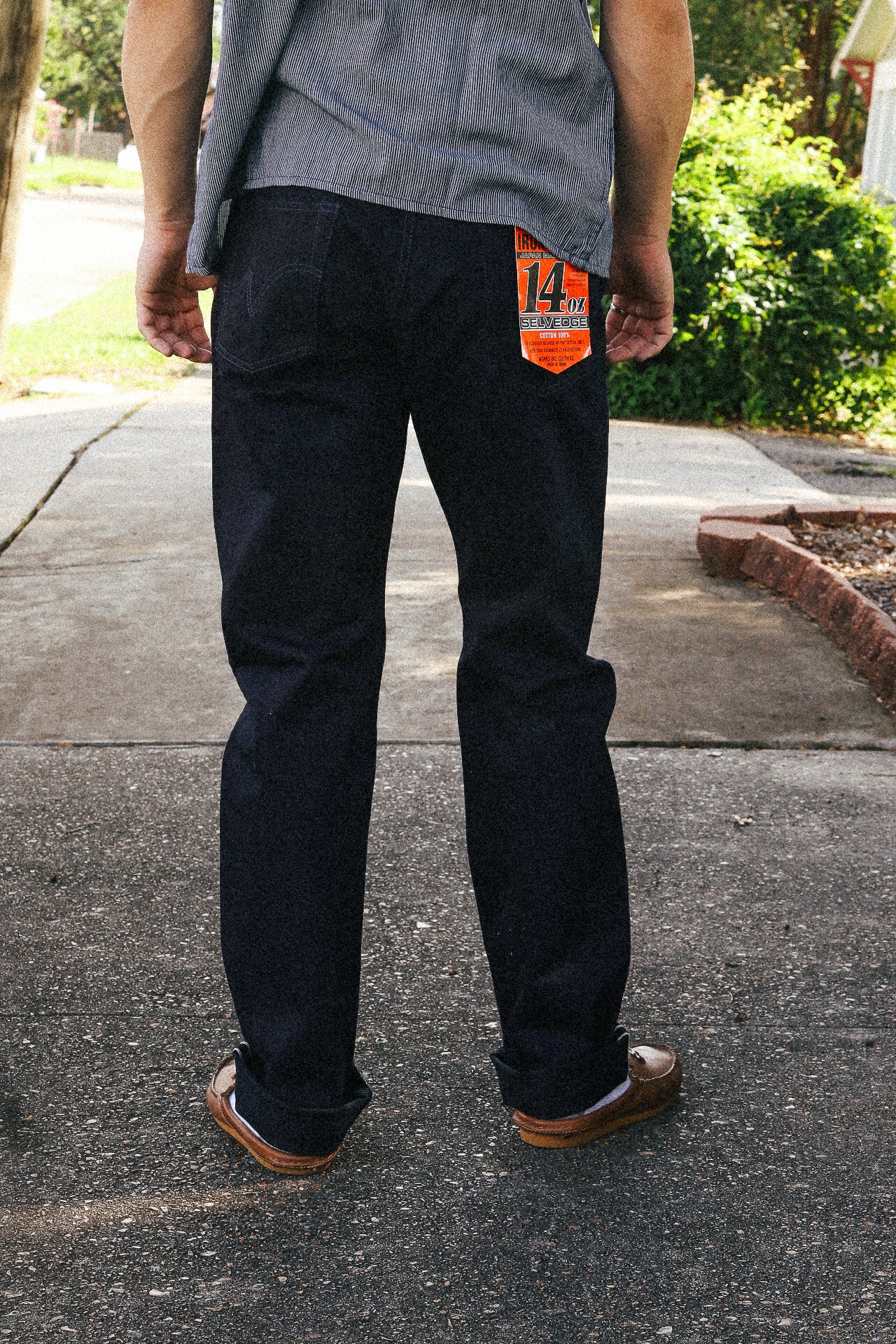 14oz Selvedge Denim Medium/High Rise Tapered Cut Jeans - Indigo/Black IH-888S-142ib