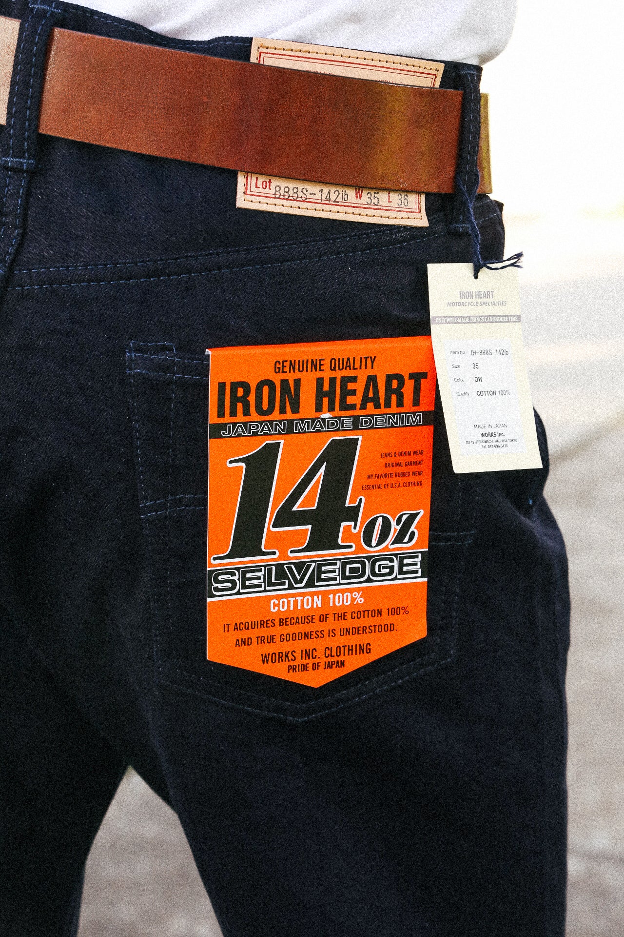 14oz Selvedge Denim Medium/High Rise Tapered Cut Jeans - Indigo/Black IH-888S-142ib