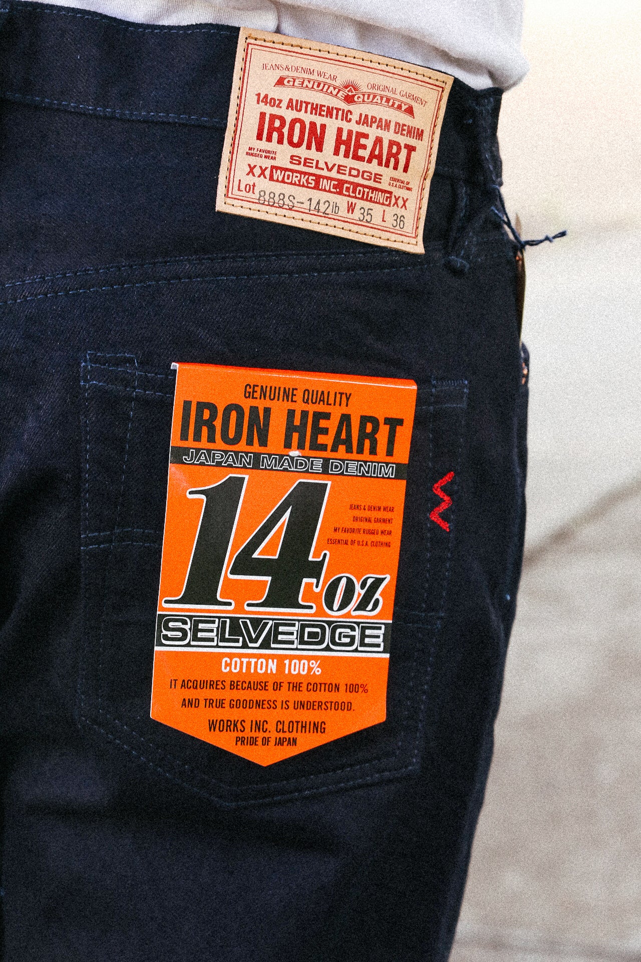 14oz Selvedge Denim Medium/High Rise Tapered Cut Jeans - Indigo/Black IH-888S-142ib