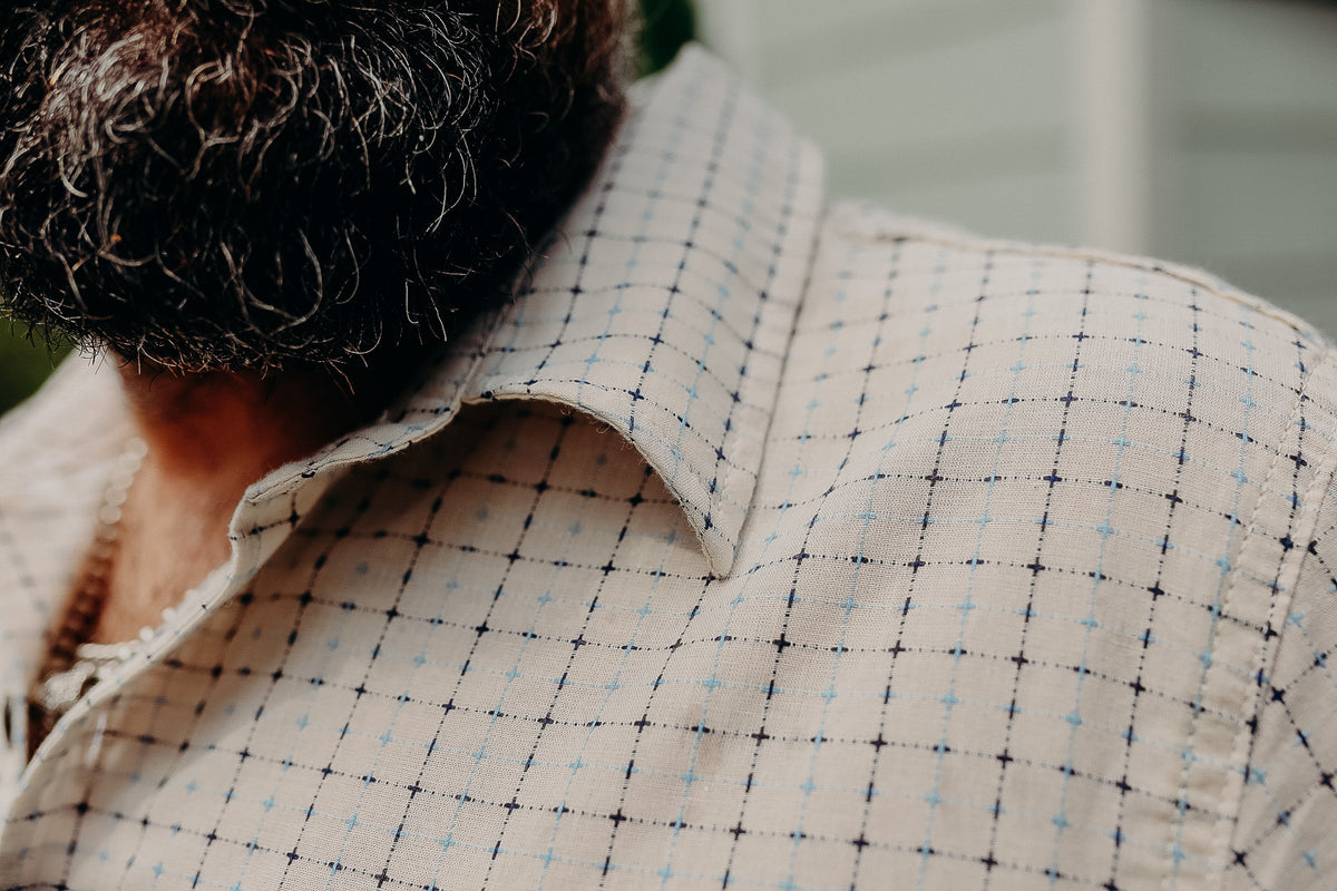 Oxford Shirt- Natural Sashiko Grid