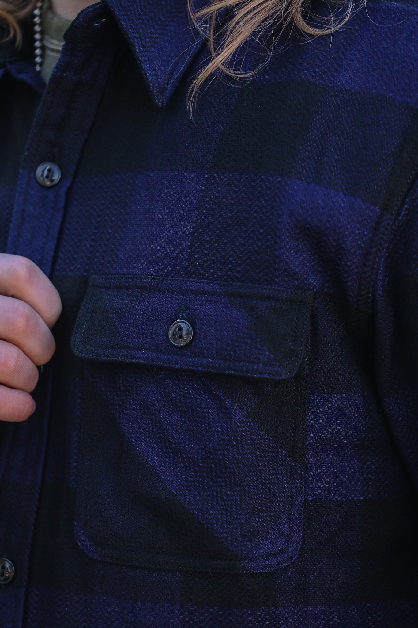 FN-SNR-101LSP The Flat Head Block Check Flannel Work Shirt- Indigo