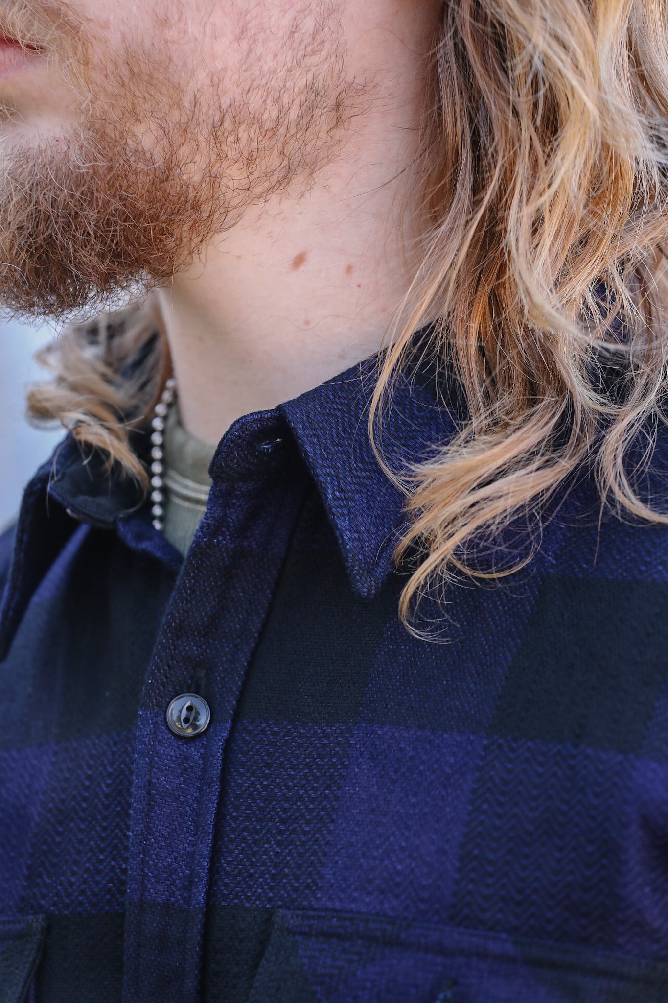 FN-SNR-101LSP The Flat Head Block Check Flannel Work Shirt- Indigo