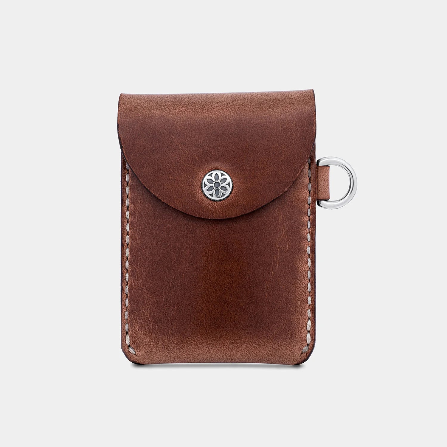 Good Art Horse leather snap card wallet in natural brown with silver snap and ring