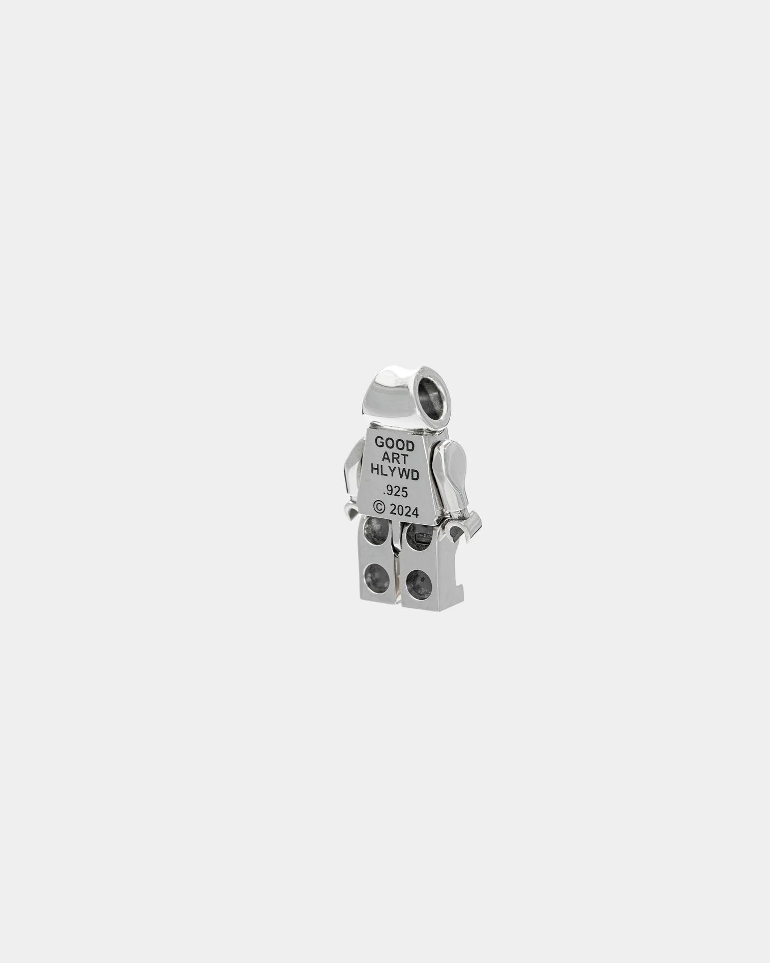 Sterling silver Good Art HLYWD .925 figure charm with detailed engraving on back