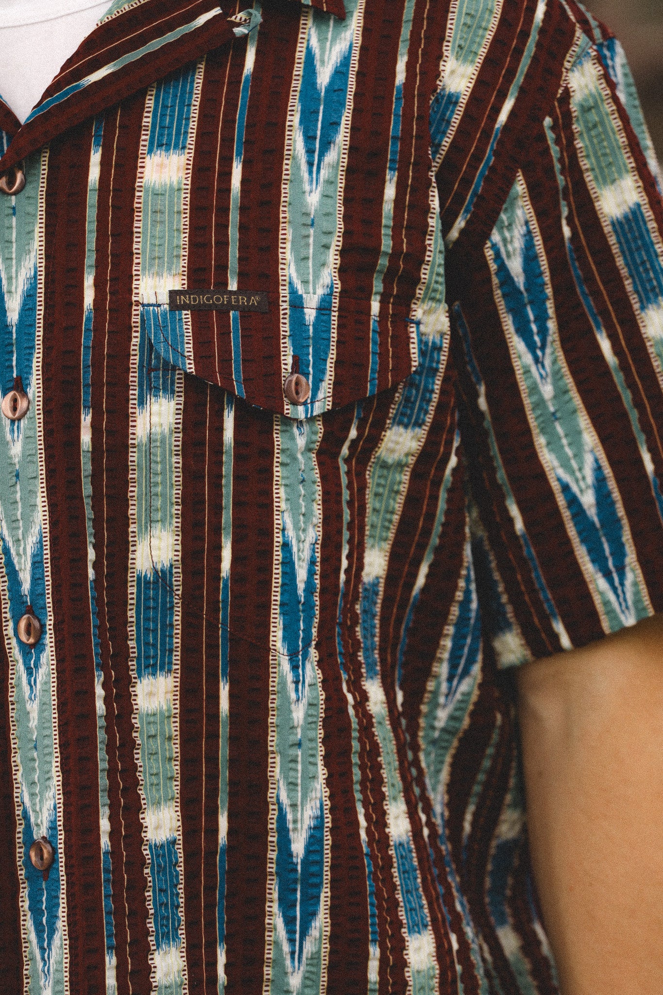 Indigofera Deville Shirt Printed Seersucker- Wine / Ecru