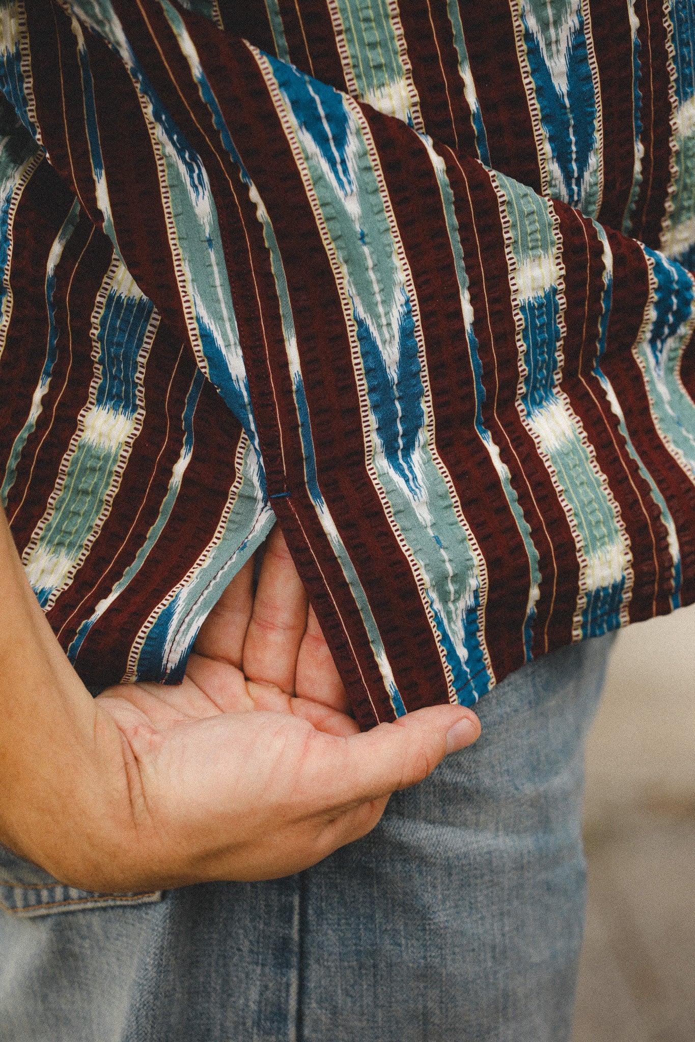 Indigofera Deville Shirt Printed Seersucker- Wine / Ecru