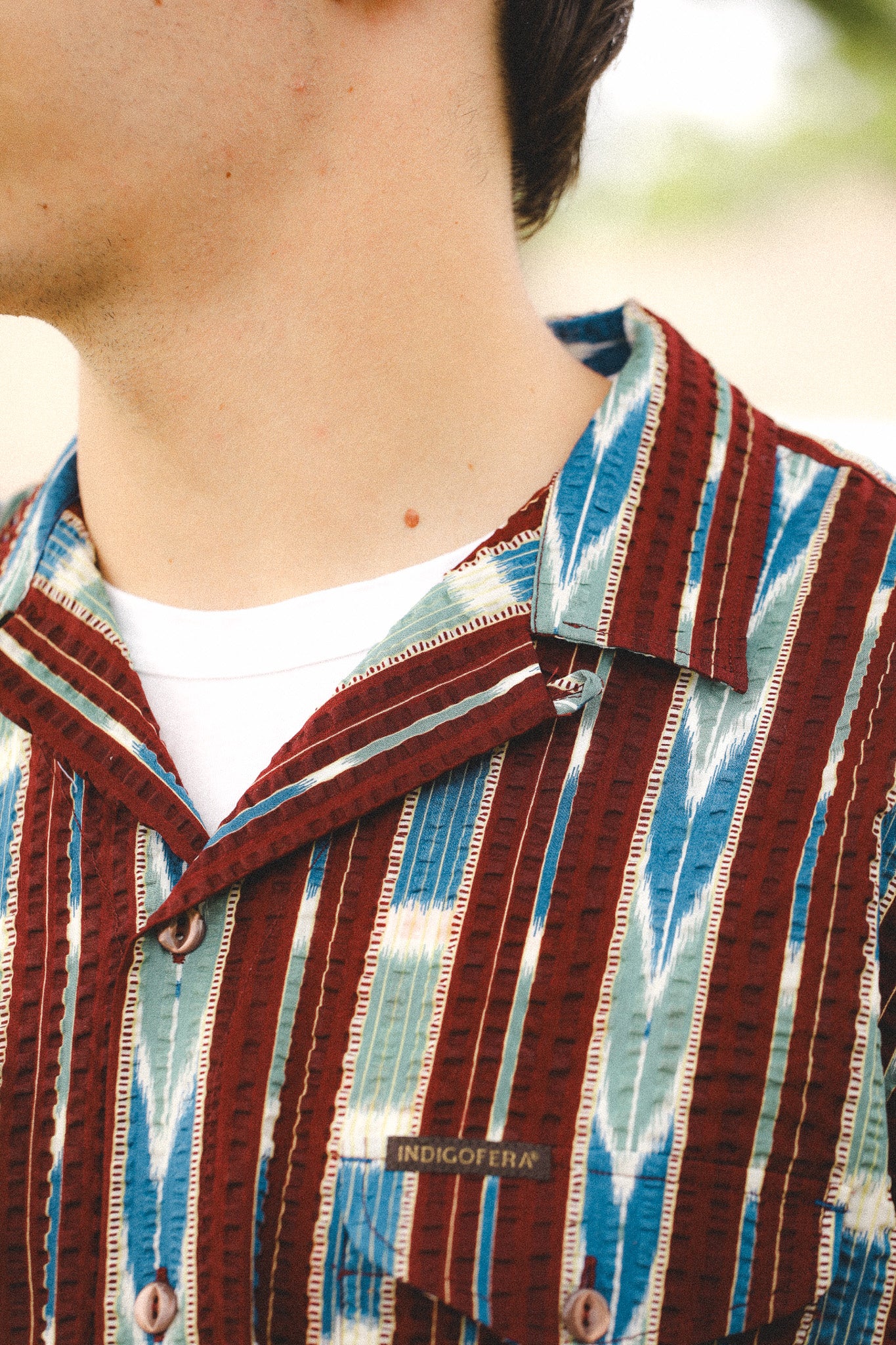 Indigofera Deville Shirt Printed Seersucker- Wine / Ecru