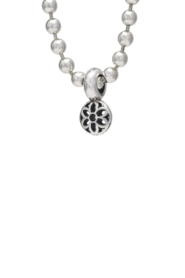 Sterling silver rosette pendant on a beaded silver chain necklace