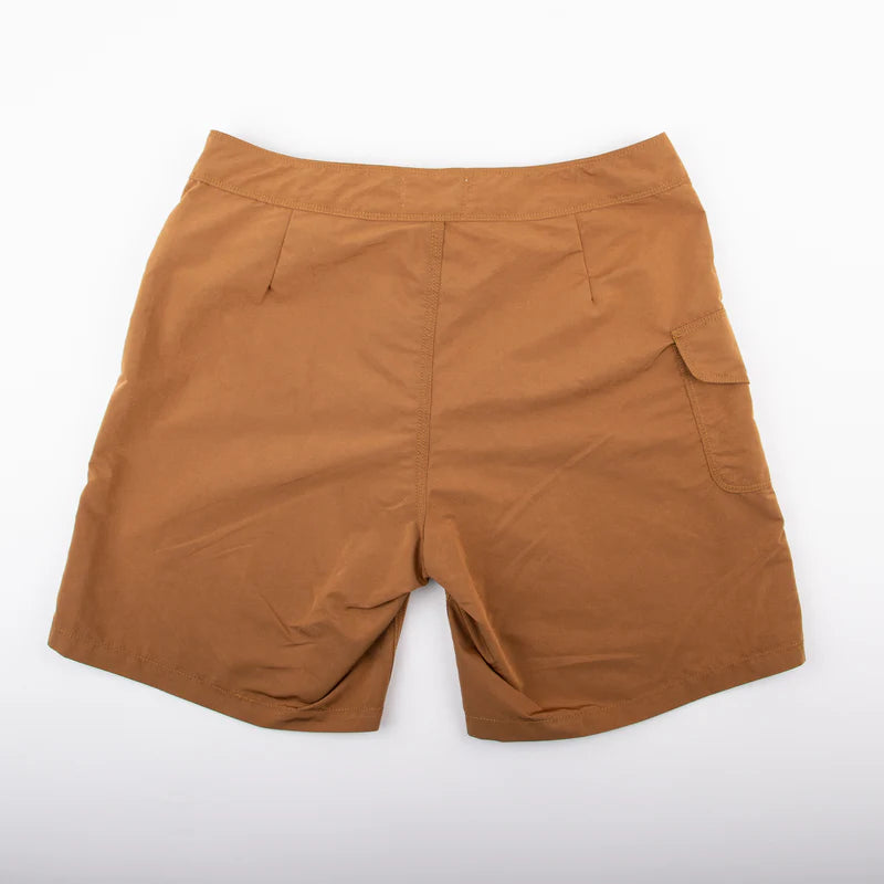 Iron Shop Provisions brown utility shorts with side pocket on white background