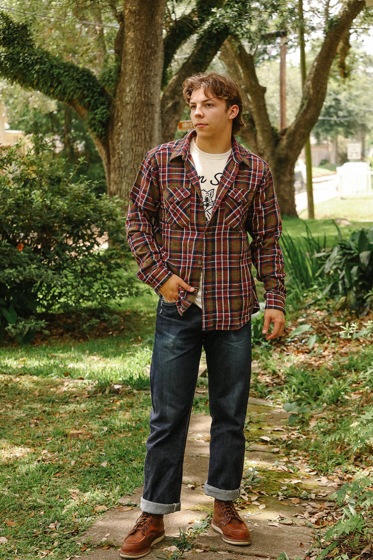Slubby Flannel Shirt- Red (502554)