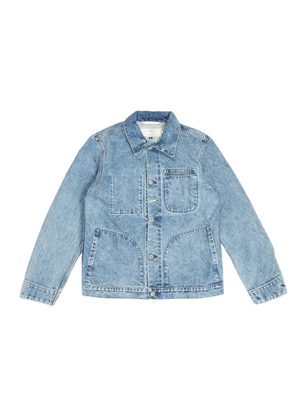 Light blue denim jacket on a gray background