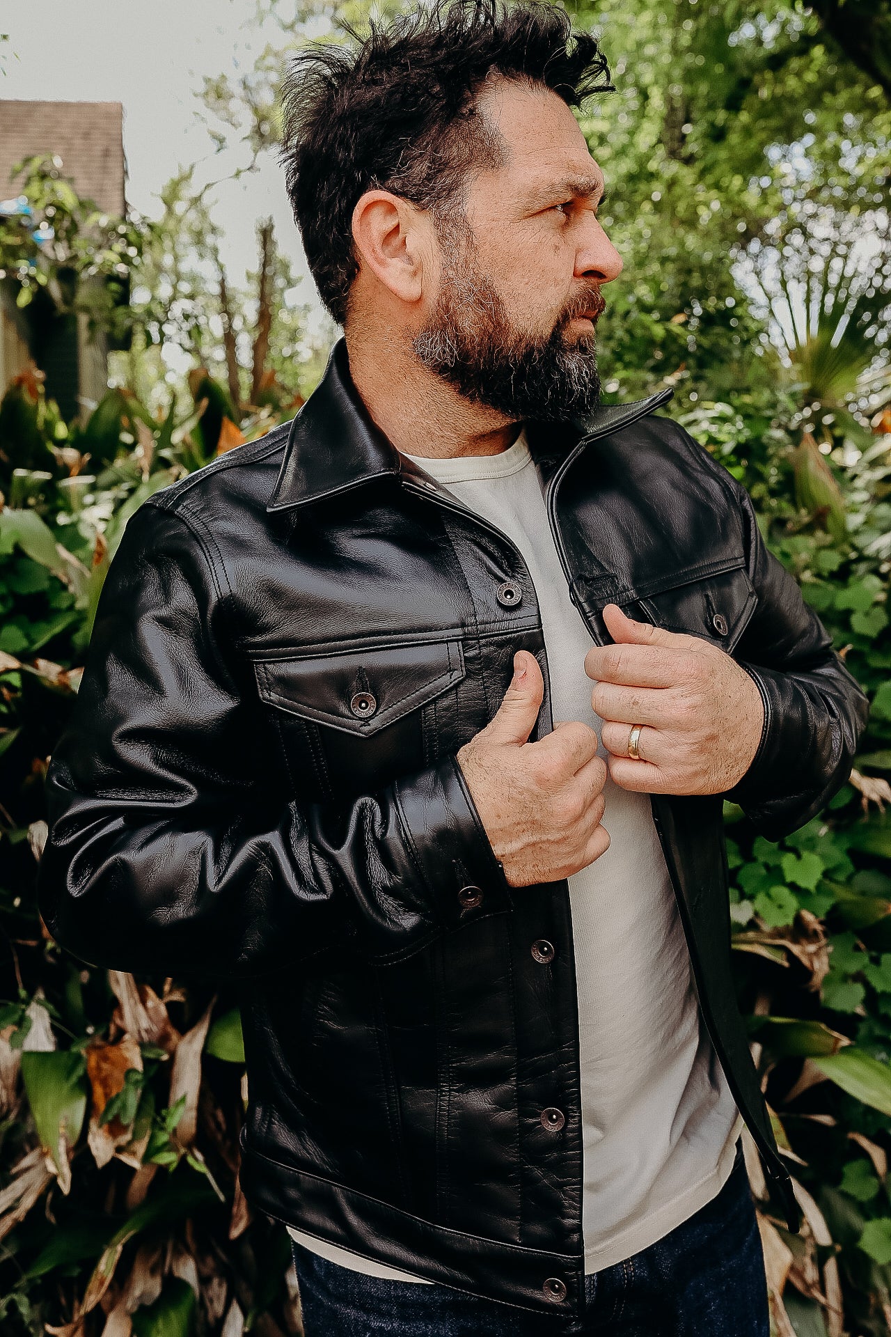 IHJ-64-BLK Iron Heart Japanese Horsehide Modified Type III Jacket - Black (Tea-Core Dyed)