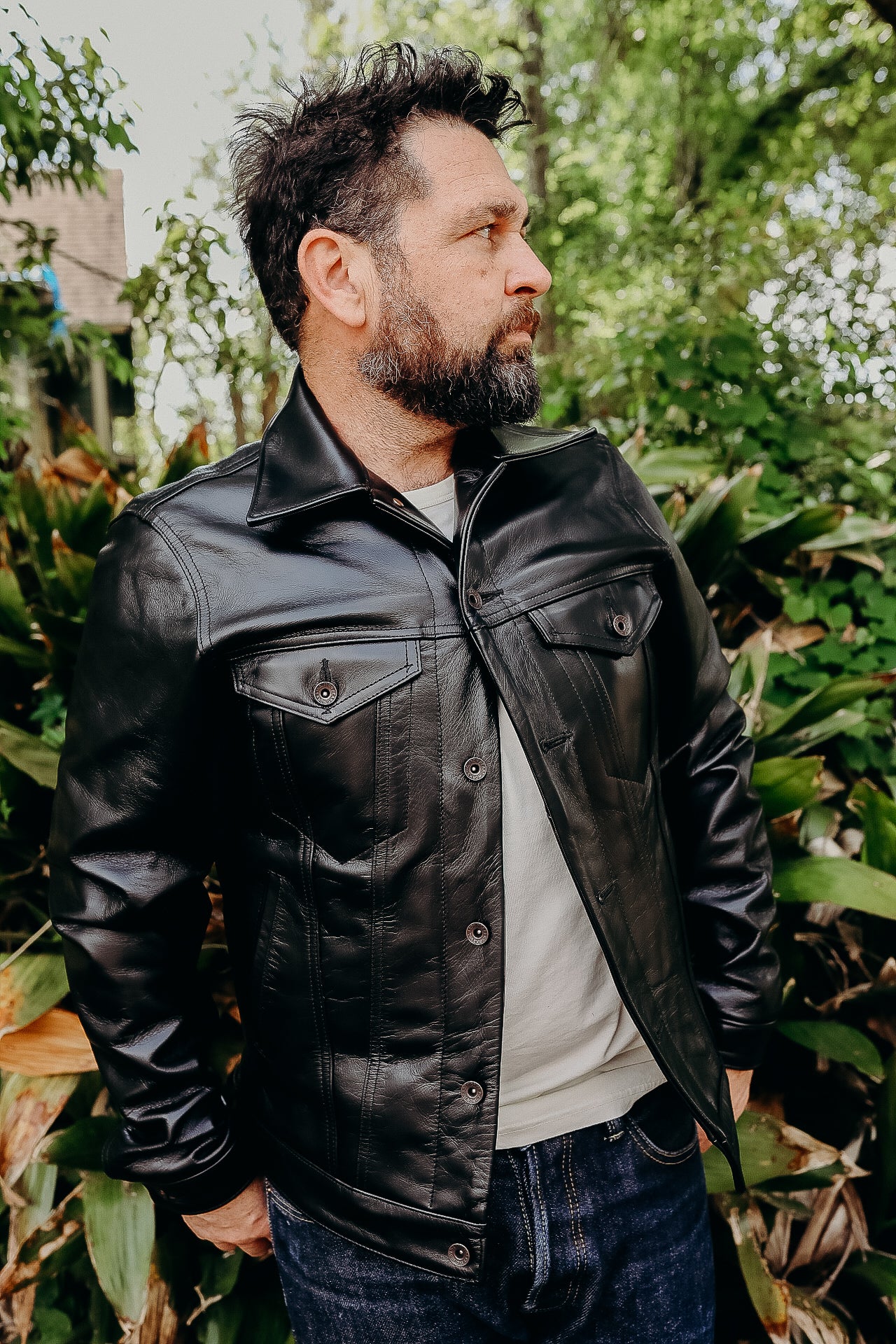 IHJ-64-BLK Iron Heart Japanese Horsehide Modified Type III Jacket - Black (Tea-Core Dyed)