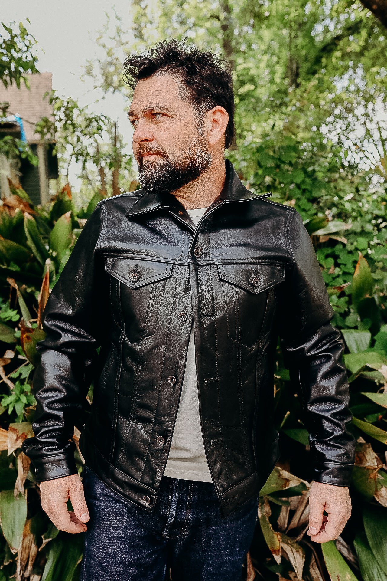 IHJ-64-BLK Iron Heart Japanese Horsehide Modified Type III Jacket - Black (Tea-Core Dyed)