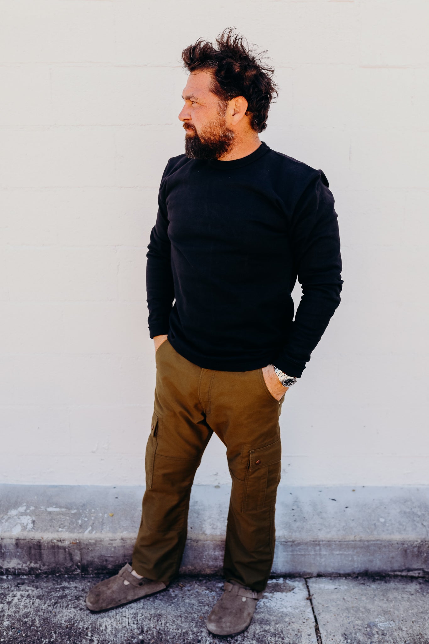 11oz Cotton Knit Crew Neck Sweater- Black IHTL-1501-BLK