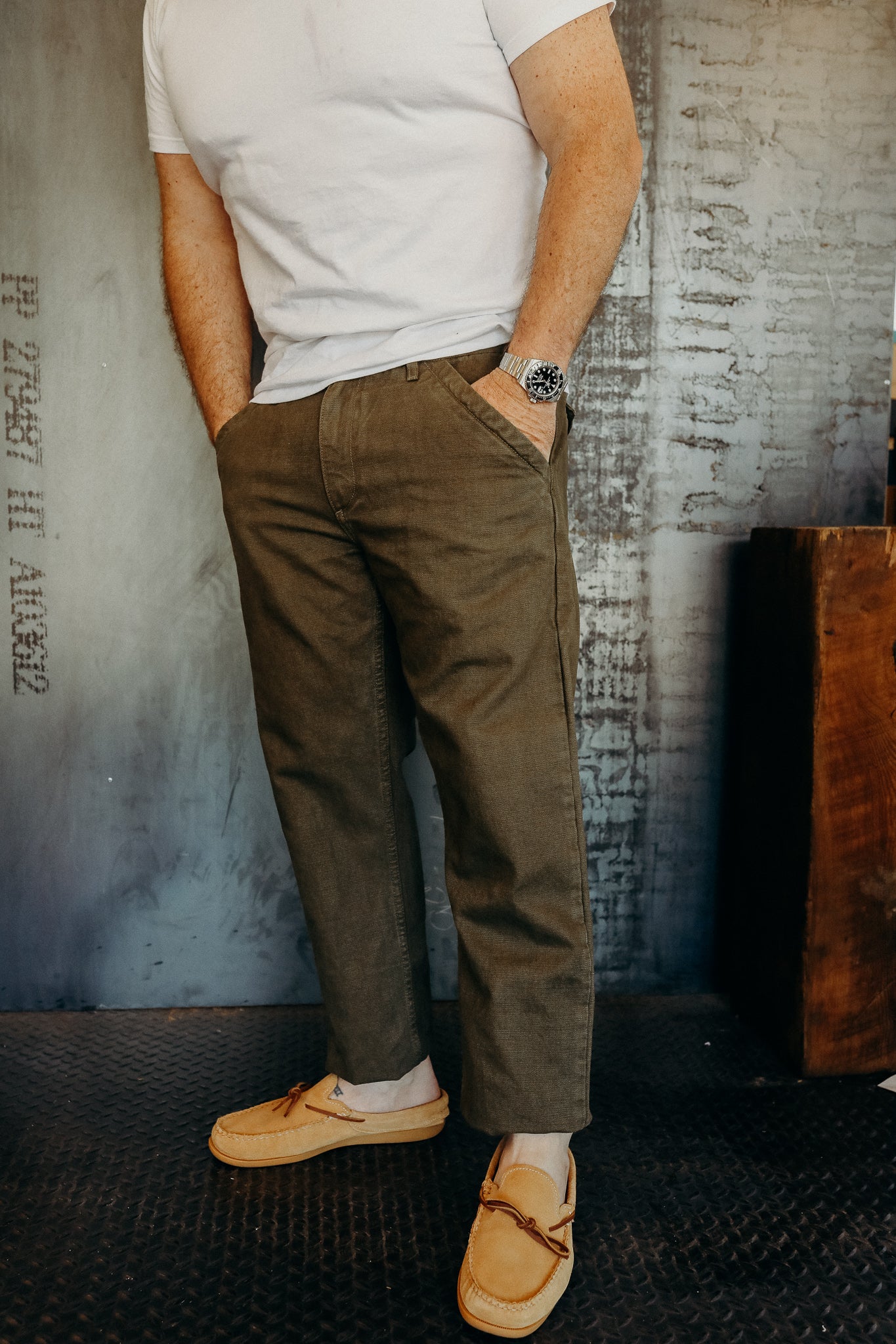 Workers Chino Slim Fit 14oz Slub - Army Green