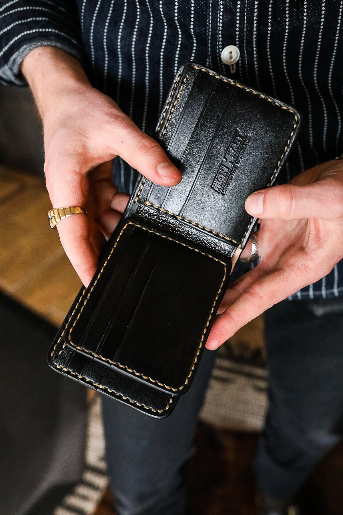 IHG-071-BLK Iron Heart Slimline Small Shell Cordovan Wallet - Black