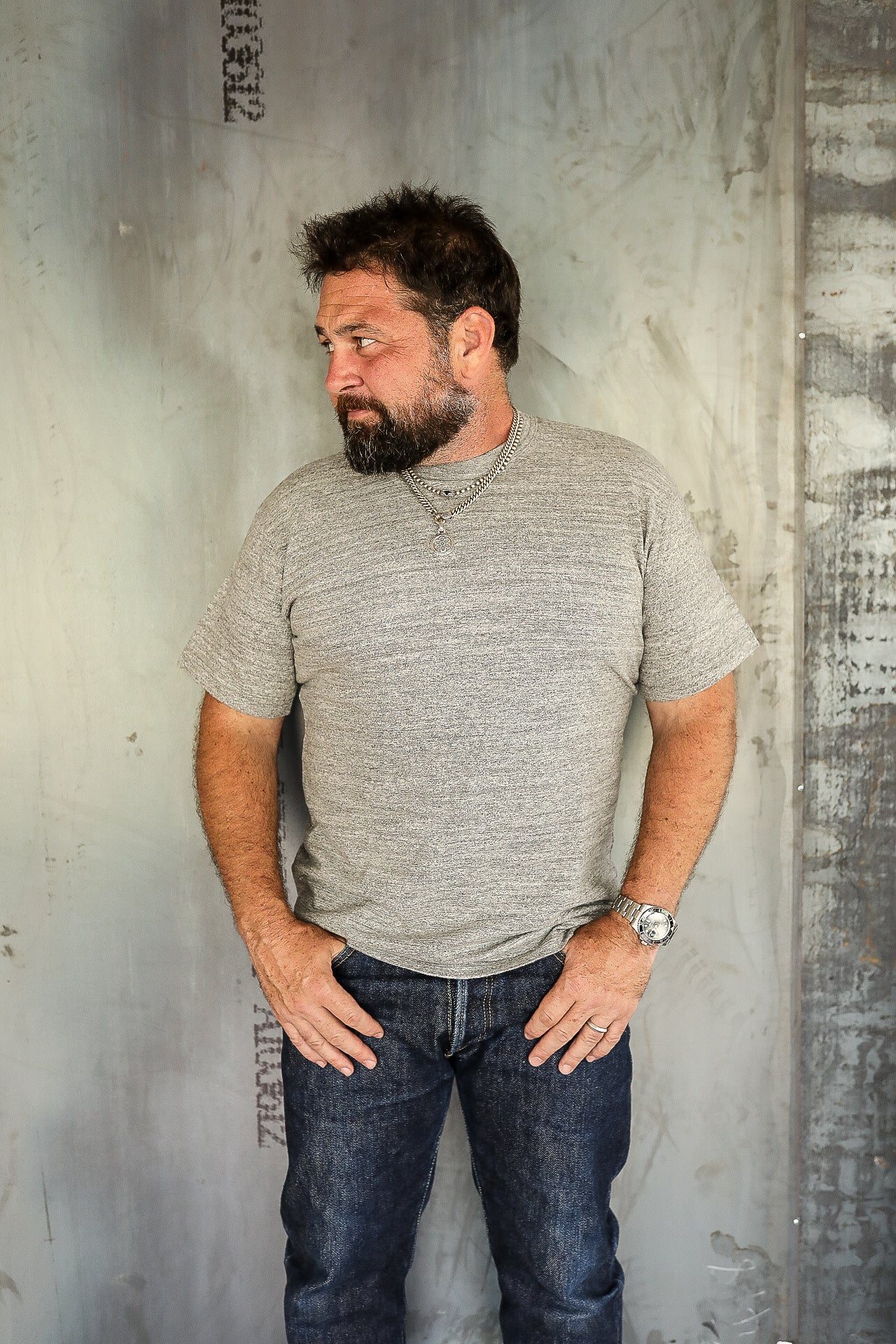 6.5oz Loopwheel Crew Neck T-Shirt With Longer Body - Heather Grey IHT-1610L-GRY