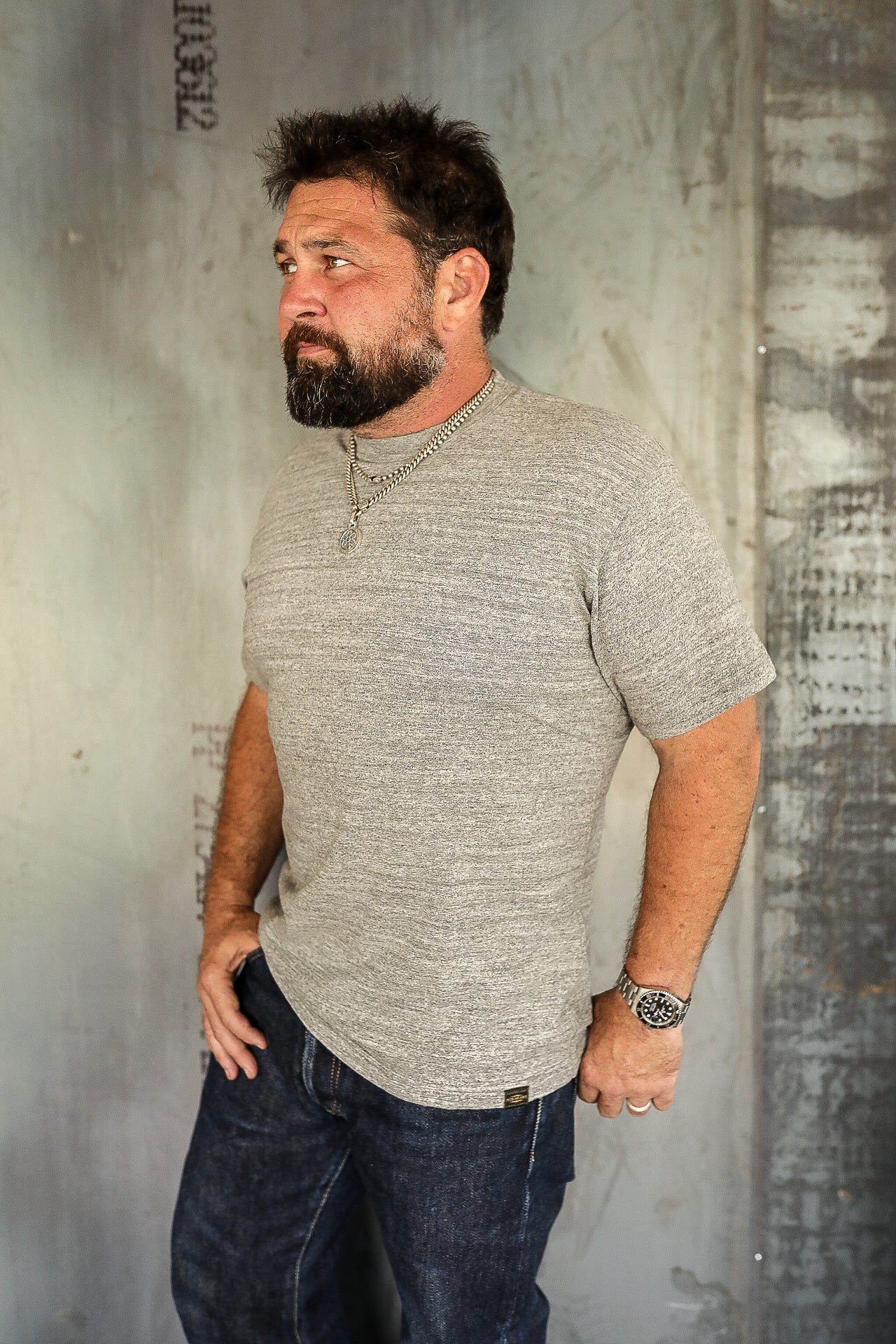 6.5oz Loopwheel Crew Neck T-Shirt With Longer Body - Heather Grey IHT-1610L-GRY