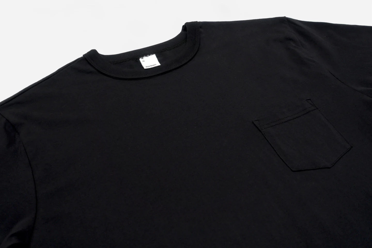 Black cotton Pima pocket t-shirt with crew neck on white background from Iron Shop Provisions