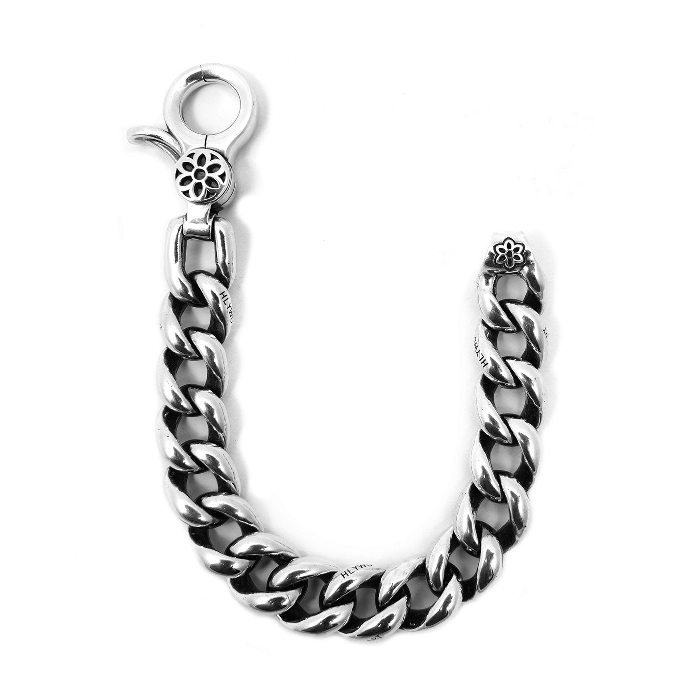 Sterling silver chunky wallet chain with a floral motif clasp from Iron Shop Provisions